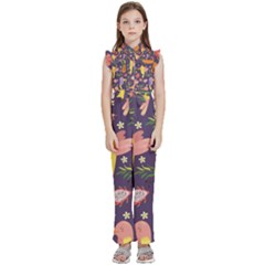 Exotic Seamless Pattern With Parrots Fruits Kids  Sleeveless Ruffle Edge Band Collar Chiffon One Piece by Ravend