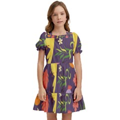 Exotic Seamless Pattern With Parrots Fruits Kids  Puff Sleeved Dress by Ravend