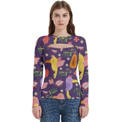 Exotic Seamless Pattern With Parrots Fruits Women s Cut Out Long Sleeve T-shirt by Ravend