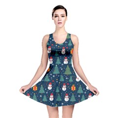 Snow Snowman Tree Christmas Tree Reversible Skater Dress by Ravend