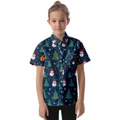 Snow Snowman Tree Christmas Tree Kids  Short Sleeve Shirt by Ravend