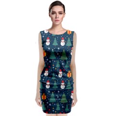 Snow Snowman Tree Christmas Tree Sleeveless Velvet Midi Dress by Ravend