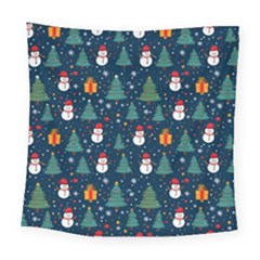 Snow Snowman Tree Christmas Tree Square Tapestry (large) by Ravend