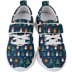 Snow Snowman Tree Christmas Tree Kids  Velcro Strap Shoes by Ravend