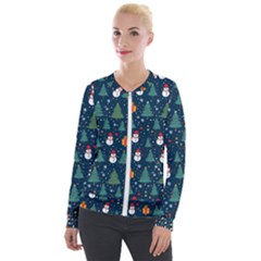 Snow Snowman Tree Christmas Tree Velvet Zip Up Jacket by Ravend