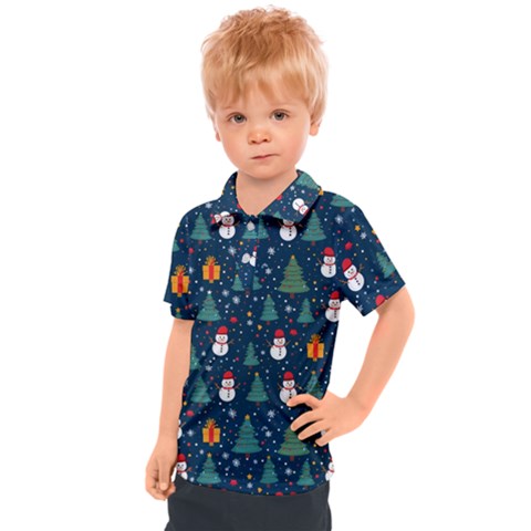 Snow Snowman Tree Christmas Tree Kids  Polo T-shirt by Ravend