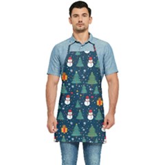 Snow Snowman Tree Christmas Tree Kitchen Apron by Ravend