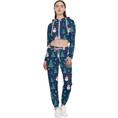 Snow Snowman Tree Christmas Tree Cropped Zip Up Lounge Set by Ravend