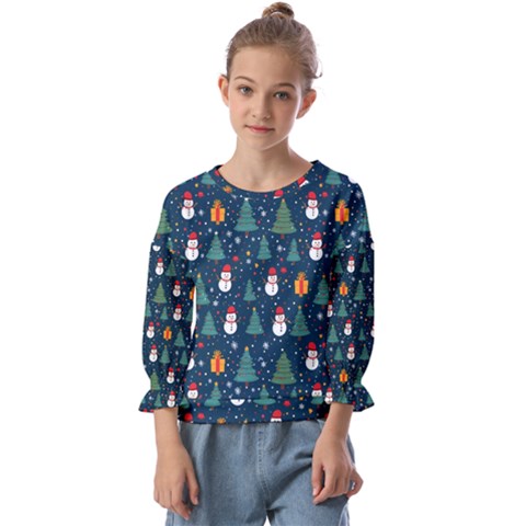 Snow Snowman Tree Christmas Tree Kids  Cuff Sleeve Top by Ravend