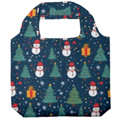 Snow Snowman Tree Christmas Tree Foldable Grocery Recycle Bag by Ravend