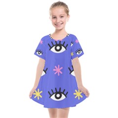 Eye Star Asterisk Pattern Background Kids  Smock Dress by Ravend