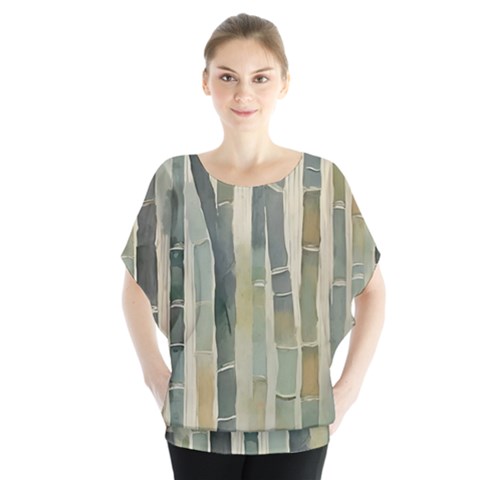 Bamboo Plants Batwing Chiffon Blouse by Ravend