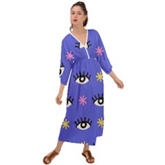 Eye Star Asterisk Pattern Background Grecian Style  Maxi Dress by Ravend