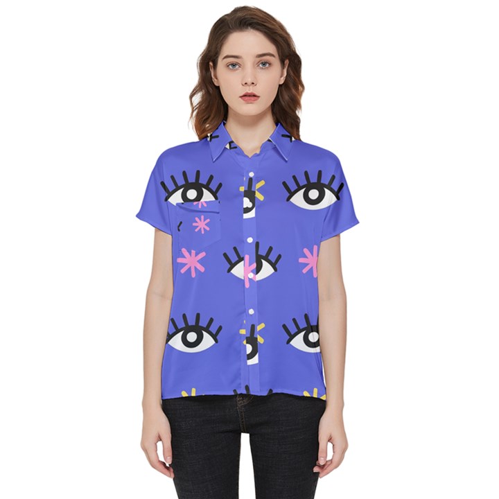 Eye Star Asterisk Pattern Background Short Sleeve Pocket Shirt