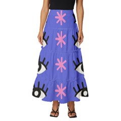 Eye Star Asterisk Pattern Background Tiered Ruffle Maxi Skirt by Ravend