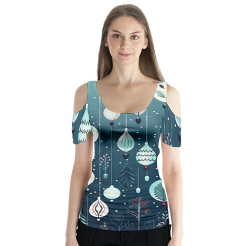 Ball Bauble Winter Butterfly Sleeve Cutout T-shirt  by Ravend