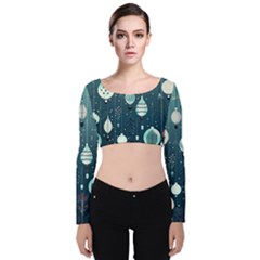 Ball Bauble Winter Velvet Long Sleeve Crop Top by Ravend