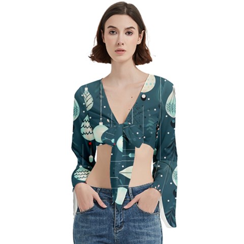 Ball Bauble Winter Trumpet Sleeve Cropped Top by Ravend