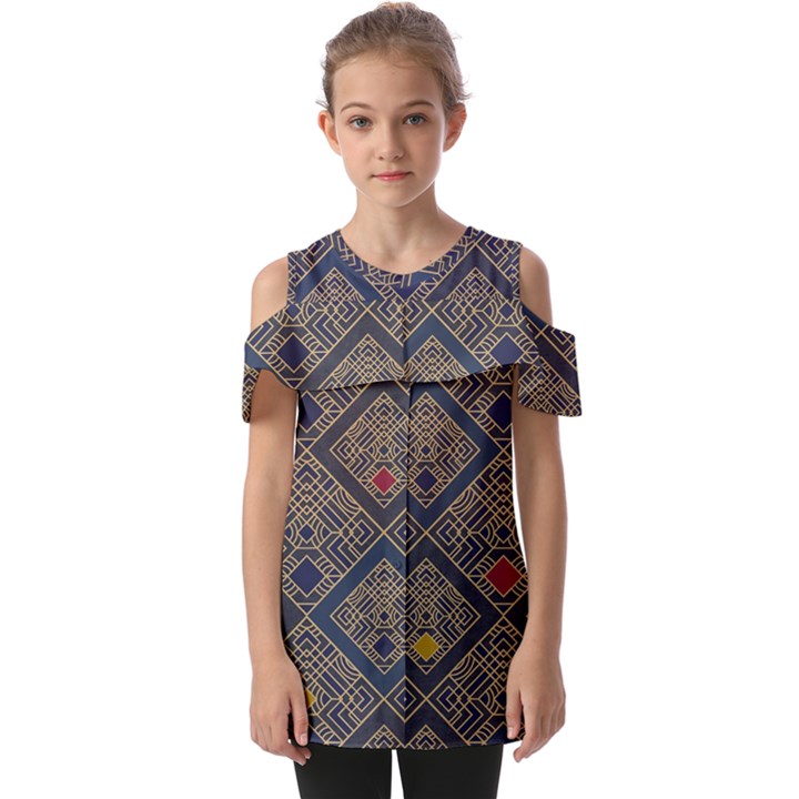 Pattern Flower Design Fold Over Open Sleeve Top