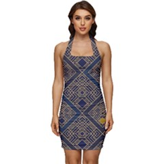 Pattern Flower Design Sleeveless Wide Square Neckline Ruched Bodycon Dress by Ravend