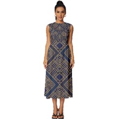 Pattern Flower Design Sleeveless Round Neck Midi Dress by Ravend