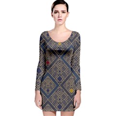 Pattern Flower Design Long Sleeve Velvet Bodycon Dress by Ravend