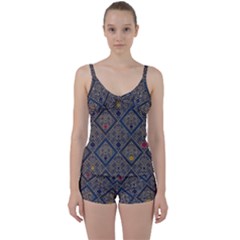 Pattern Flower Design Tie Front Two Piece Tankini by Ravend