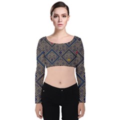 Pattern Flower Design Velvet Long Sleeve Crop Top by Ravend