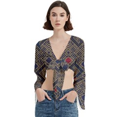 Pattern Seamless Antique Luxury Trumpet Sleeve Cropped Top