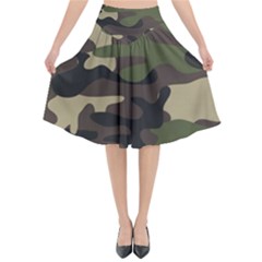 Texture Military Camouflage Repeats Seamless Army Green Hunting Flared Midi Skirt by Ravend