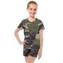 Texture Military Camouflage Repeats Seamless Army Green Hunting Kids  Mesh T-Shirt and Shorts Set View1