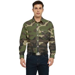 Texture Military Camouflage Repeats Seamless Army Green Hunting Men s Long Sleeve Pocket Shirt  by Ravend