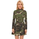 Texture Military Camouflage Repeats Seamless Army Green Hunting Long Sleeve Velour Longline Dress View1