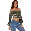 Texture Military Camouflage Repeats Seamless Army Green Hunting Long Sleeve Crinkled Weave Crop Top View3