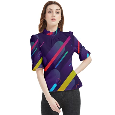 Colorful Abstract Background Frill Neck Blouse by Ravend