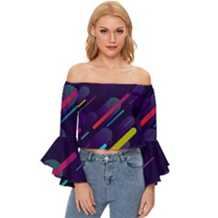 Colorful Abstract Background Off Shoulder Flutter Bell Sleeve Top by Ravend