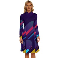 Colorful Abstract Background Long Sleeve Shirt Collar A-line Dress by Ravend