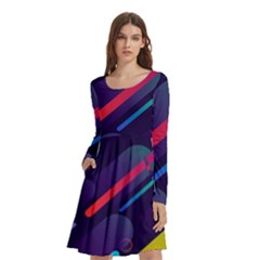 Colorful Abstract Background Long Sleeve Knee Length Skater Dress With Pockets by Ravend