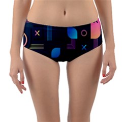 Gradient Geometric Shapes Dark Background Reversible Mid-waist Bikini Bottoms by Ravend