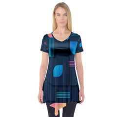 Gradient Geometric Shapes Dark Background Short Sleeve Tunic  by Ravend