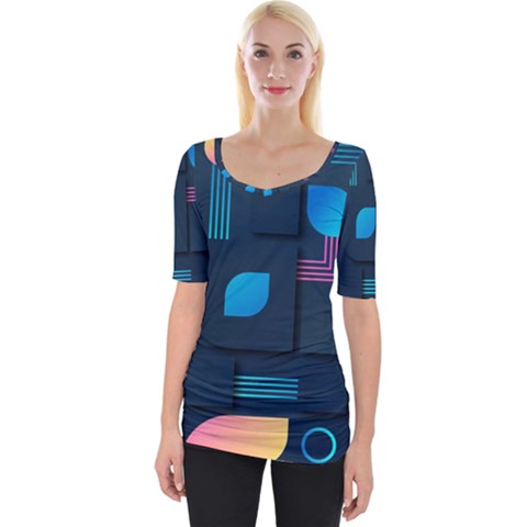 Gradient Geometric Shapes Dark Background Wide Neckline T-shirt by Ravend