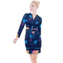 Gradient Geometric Shapes Dark Background Button Long Sleeve Dress View1