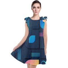 Gradient Geometric Shapes Dark Background Tie Up Tunic Dress by Ravend