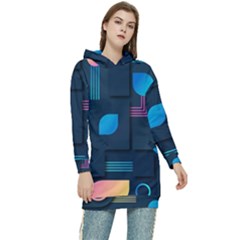 Gradient Geometric Shapes Dark Background Women s Long Oversized Pullover Hoodie