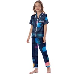 Gradient Geometric Shapes Dark Background Kids  Satin Short Sleeve Pajamas Set