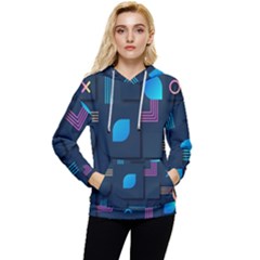 Gradient Geometric Shapes Dark Background Women s Lightweight Drawstring Hoodie by Ravend