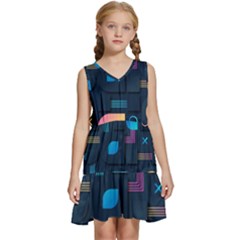 Gradient Geometric Shapes Dark Background Kids  Sleeveless Tiered Mini Dress