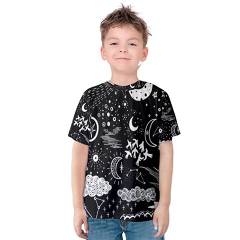 Vector Set Sketch Drawn With Space Kids  Cotton T-shirt by Ravend