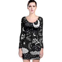 Vector Set Sketch Drawn With Space Long Sleeve Velvet Bodycon Dress