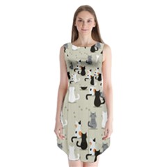 Cute Cat Seamless Pattern Sleeveless Chiffon Dress   by Ravend